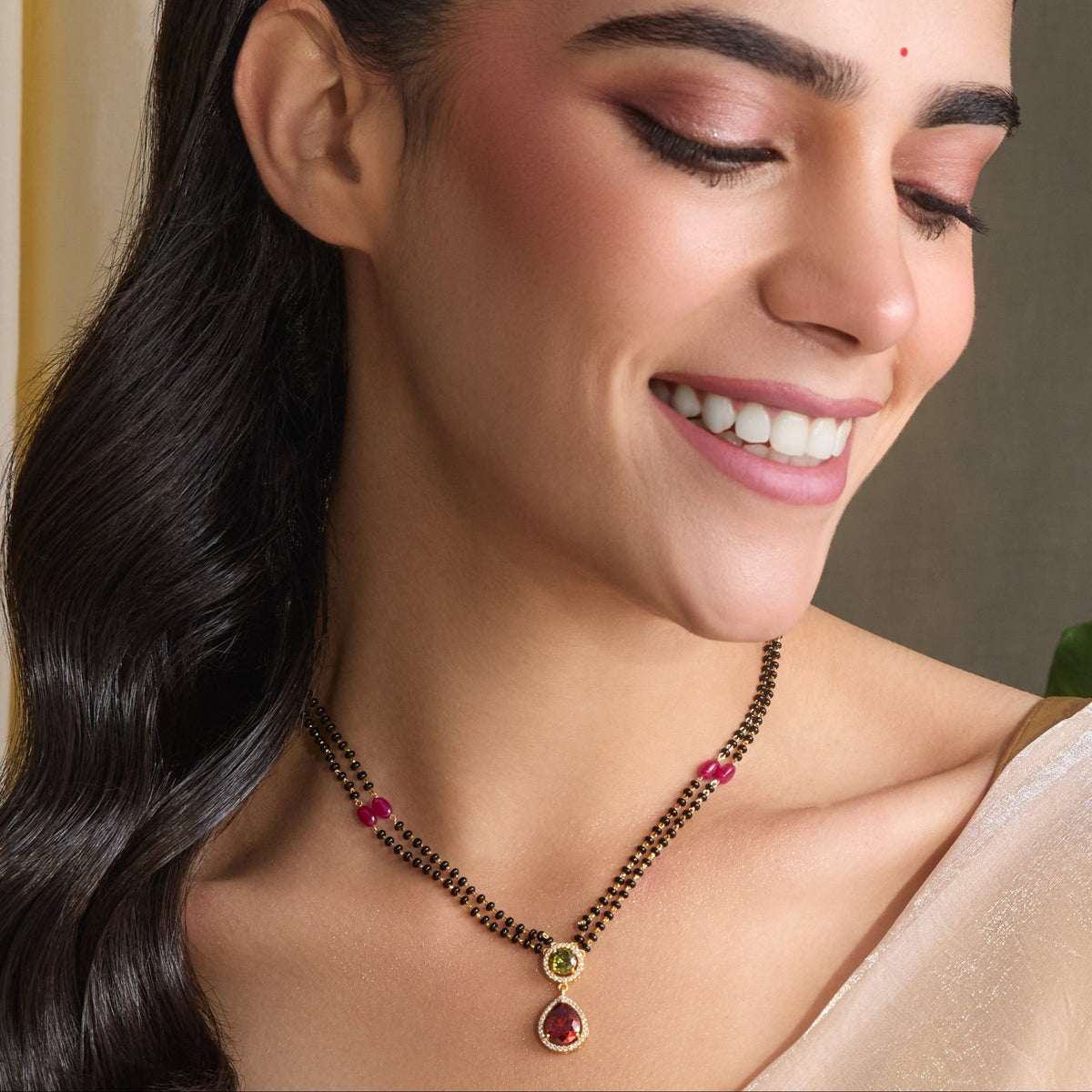 Necklace Radiant Crimson CZ Silver Mangalsutra