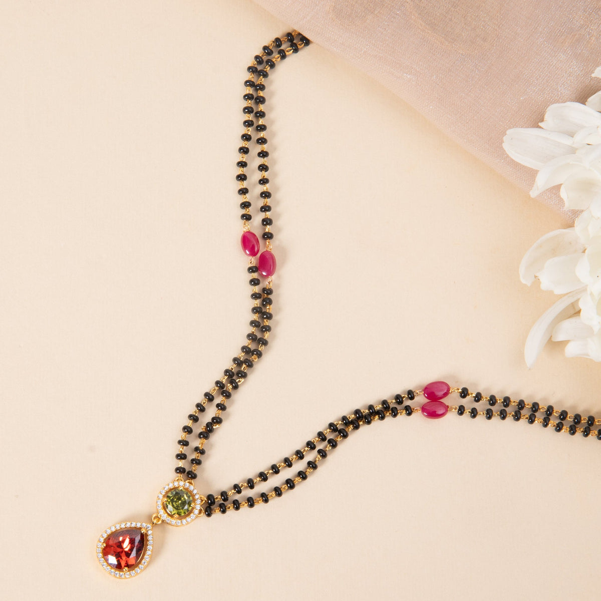 Necklace Radiant Crimson CZ Silver Mangalsutra