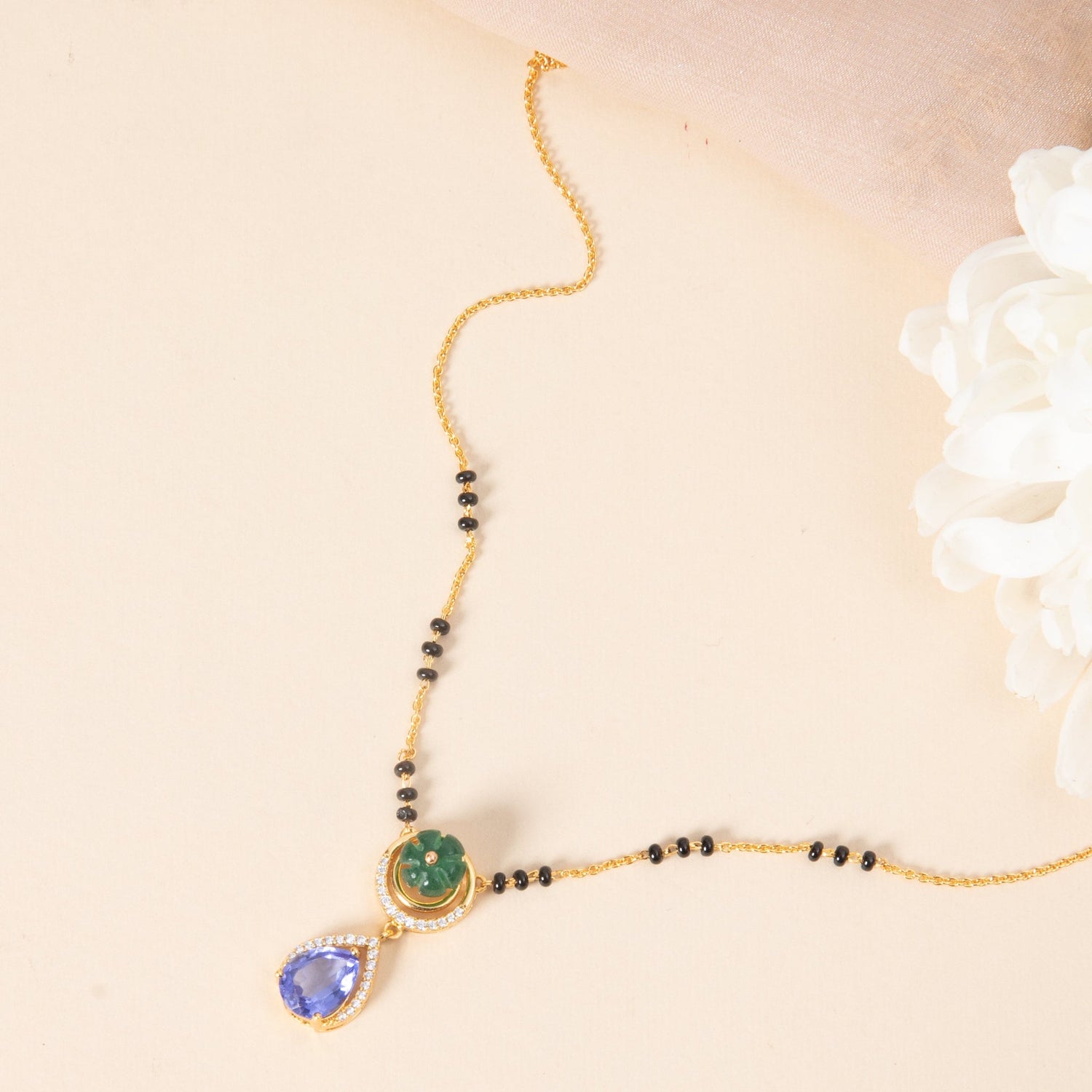 Necklace Dewy Peridot CZ Silver Mangalsutra