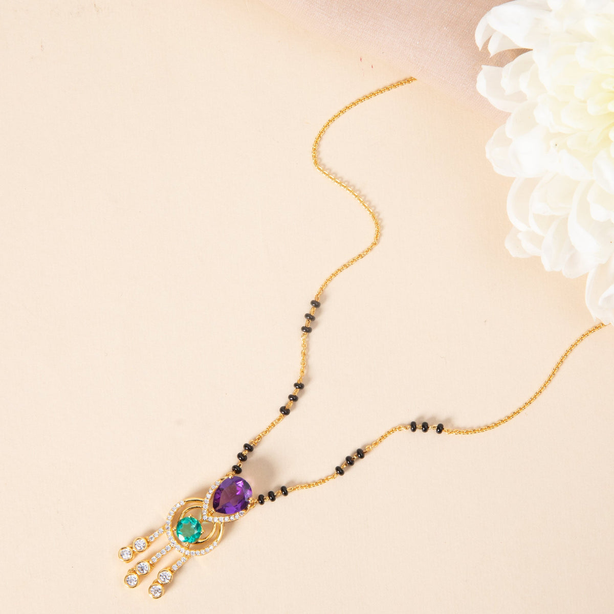 Necklace Royal Cascade CZ Silver Mangalsutra