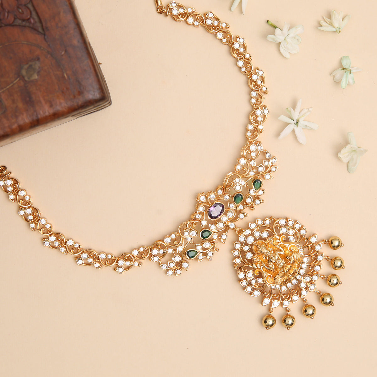 Hartalika Lakshmi CZ Silver Necklace