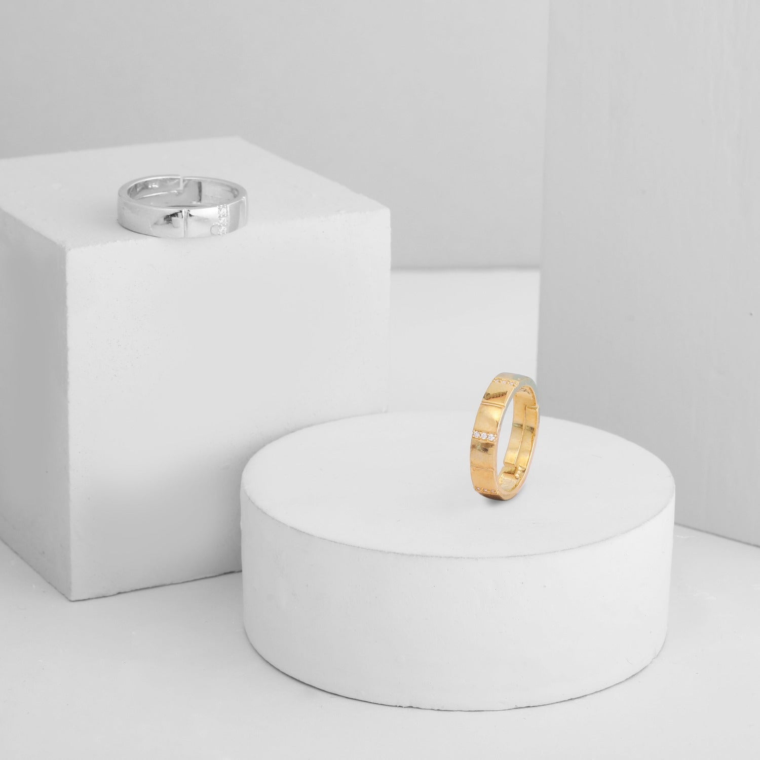 Stronger Together CZ Silver Couple Rings