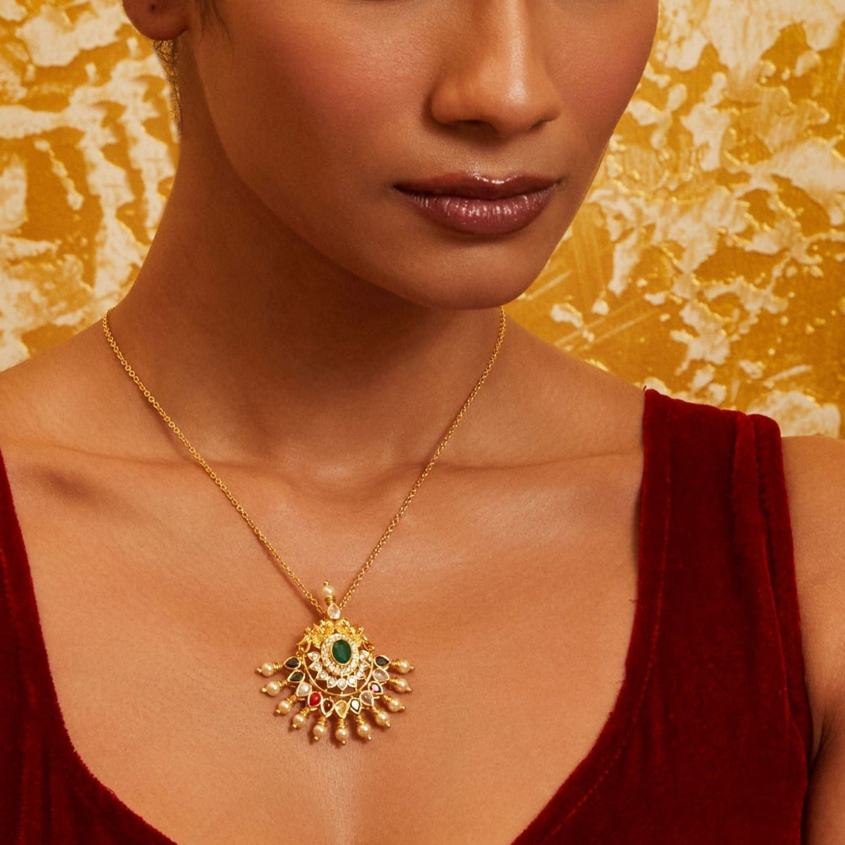 Pendants Peacock Navaratna Silver Pendant Necklace