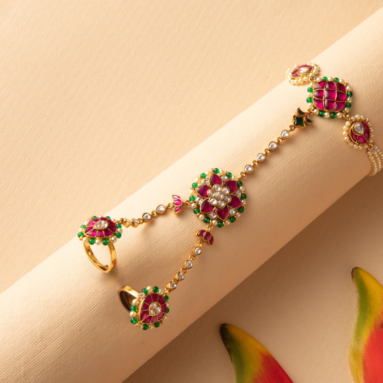 Bracelet Heritage Floral Jadau Silver Haath Phool