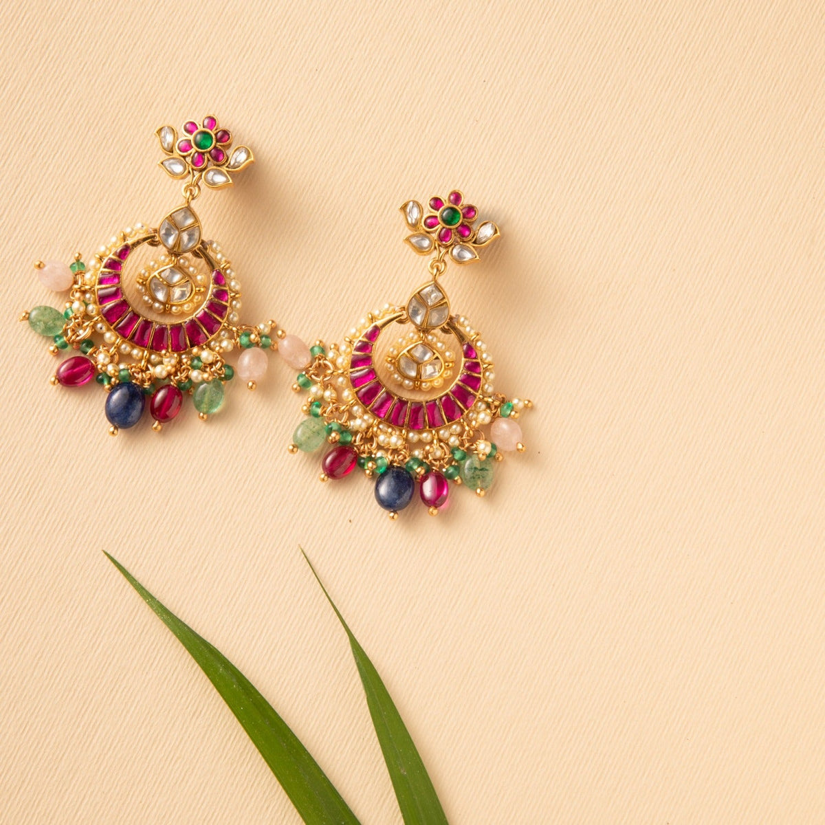 Earrings Elegant Jadau Blossom Silver Chandbali Earrings