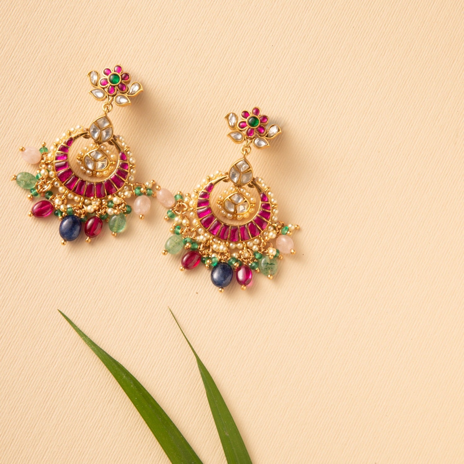 Earrings Elegant Jadau Blossom Silver Chandbali Earrings