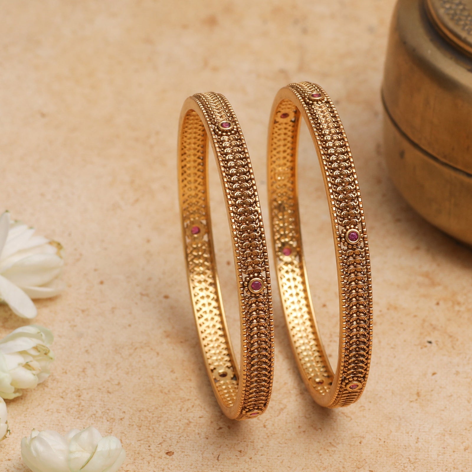 Thamarai Traditional Antique Silver Bangles