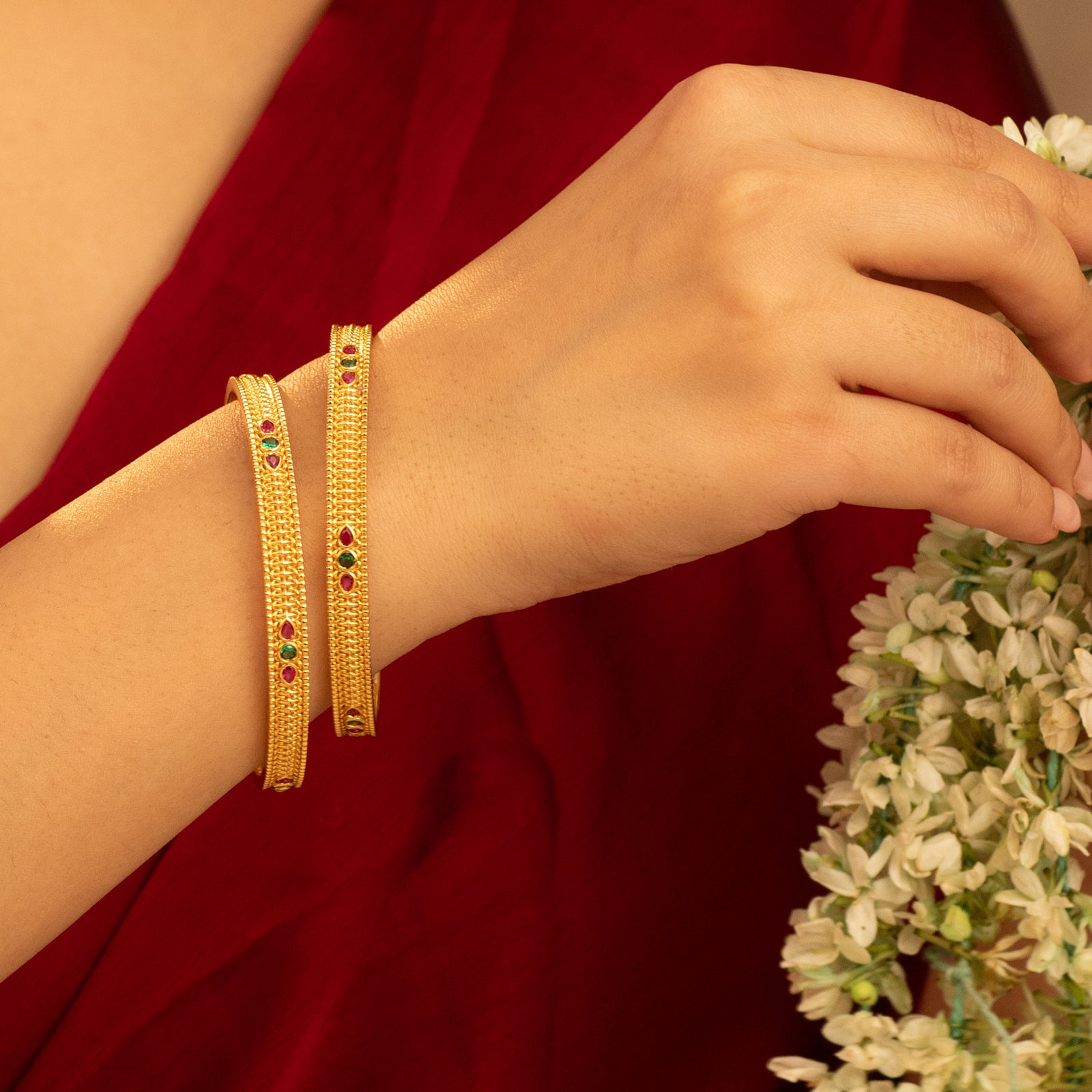 Ruchira Kempu Antique Silver Bangles