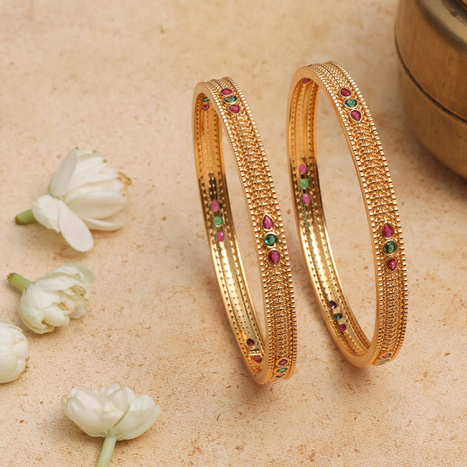 Ruchira Kempu Antique Silver Bangles