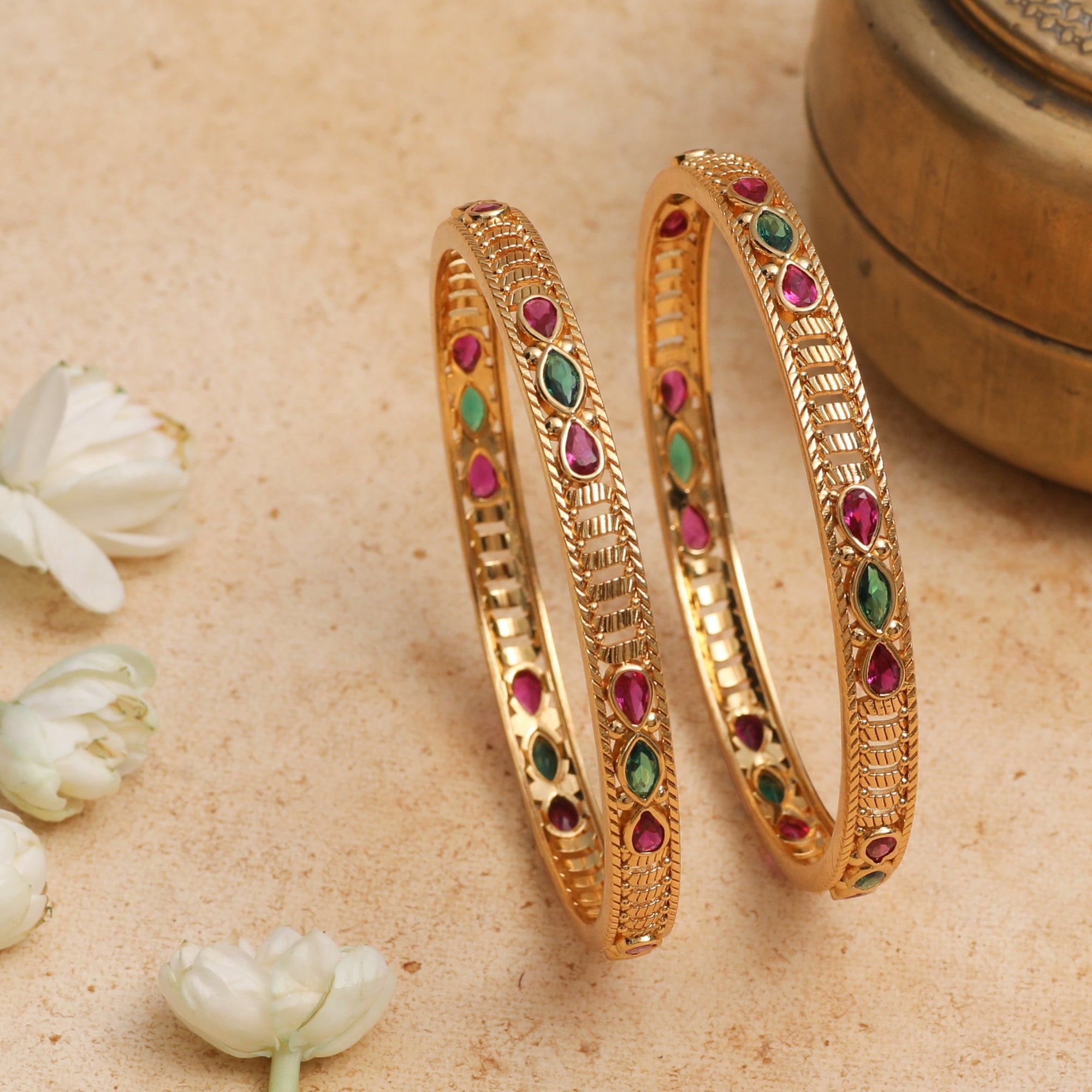 Regal Bloom Kempu Antique Bangles