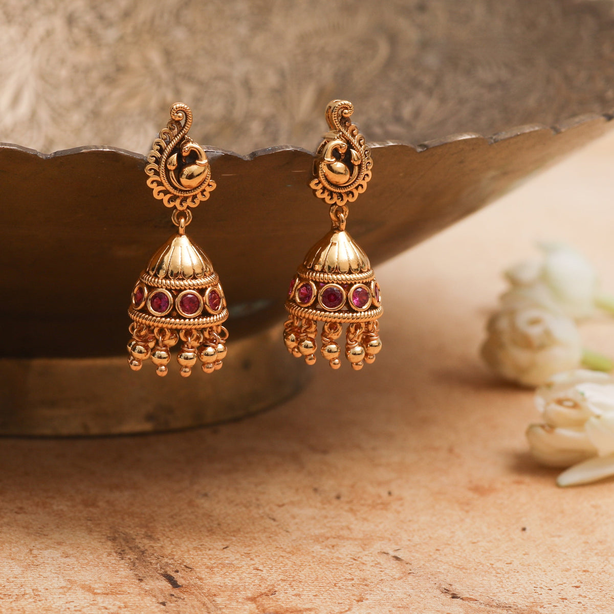 Navil Traditional Silver Jhumka Earrings