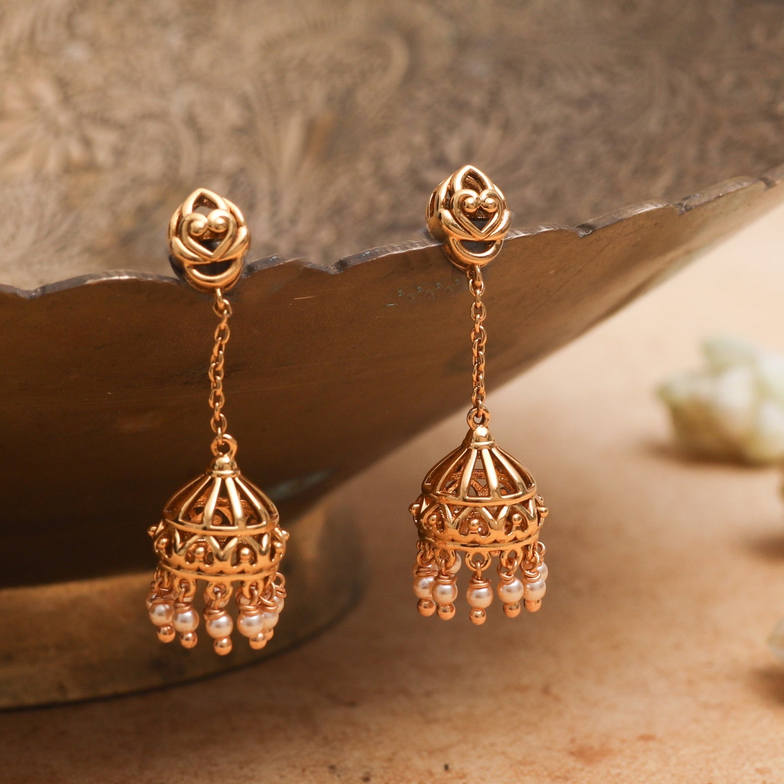 Meher Antique Jhumka Silver Earrings