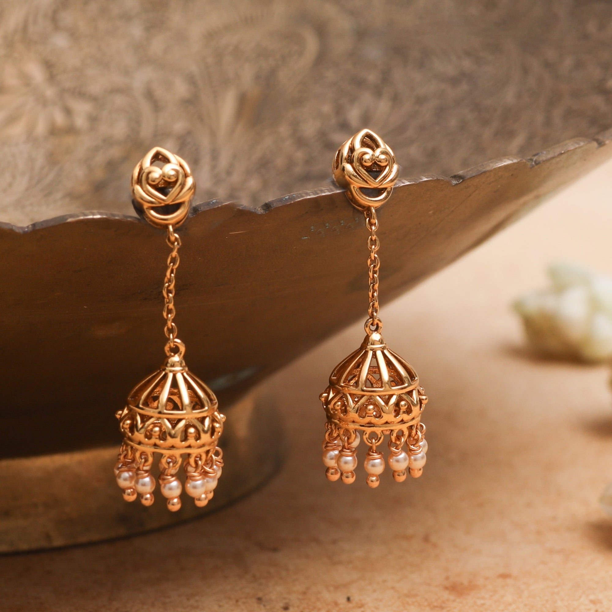Meher Antique Jhumka Silver Earrings