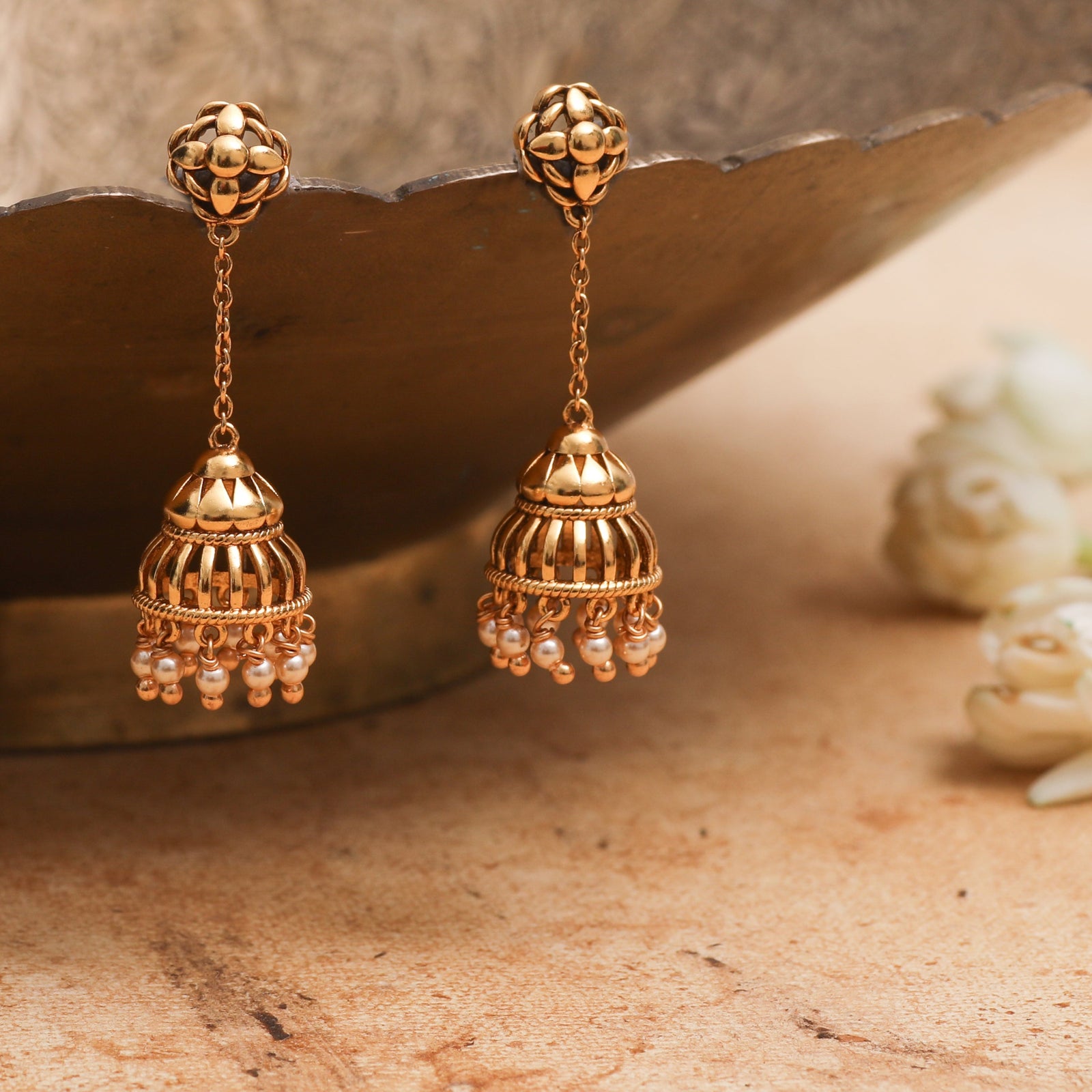 Basra Antique Jhumka Silver Earrings