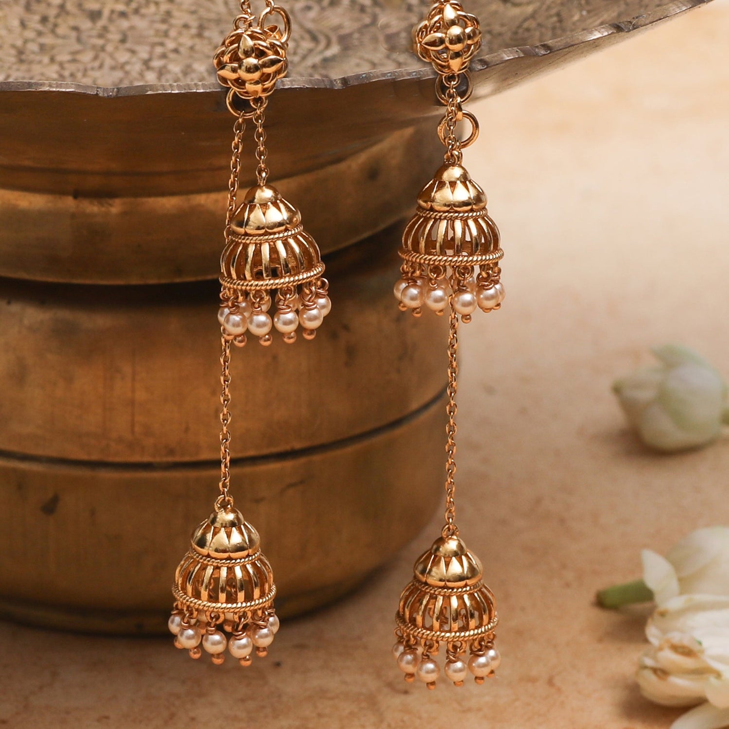 Earrings Arpita Antique Threader Silver Jhumka Earrings