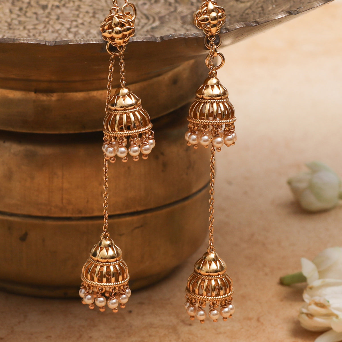 Arpita Antique Threader Silver Jhumka Earrings