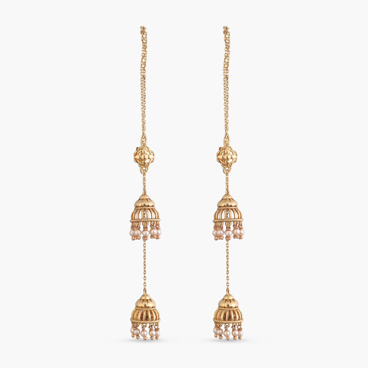 Arpita Antique Threader Silver Jhumka Earrings