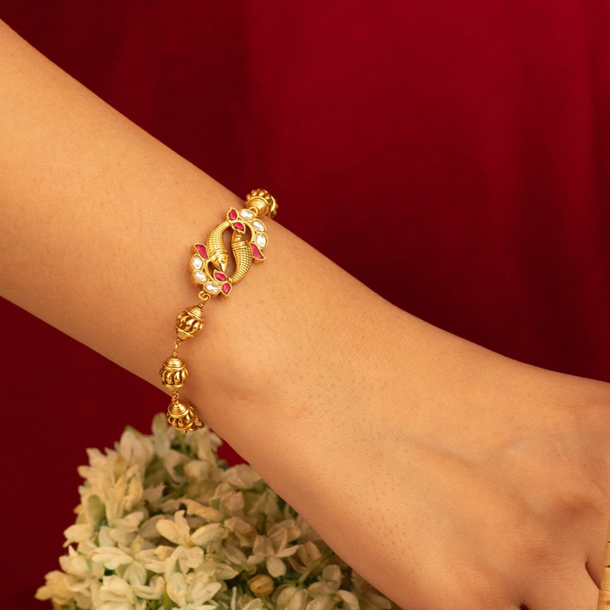 Kesar Kempu Antique Silver Bracelet