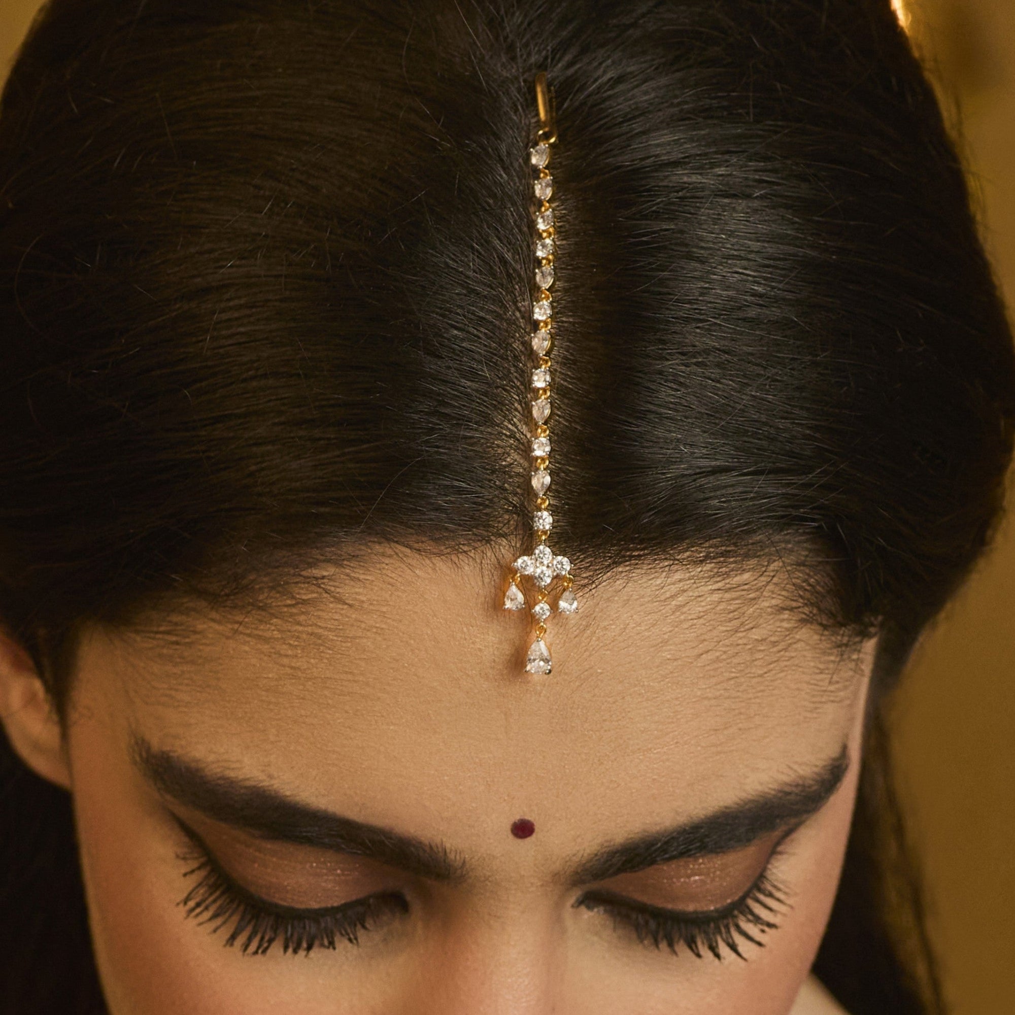 Ishya CZ Drop Silver Maang Tikka
