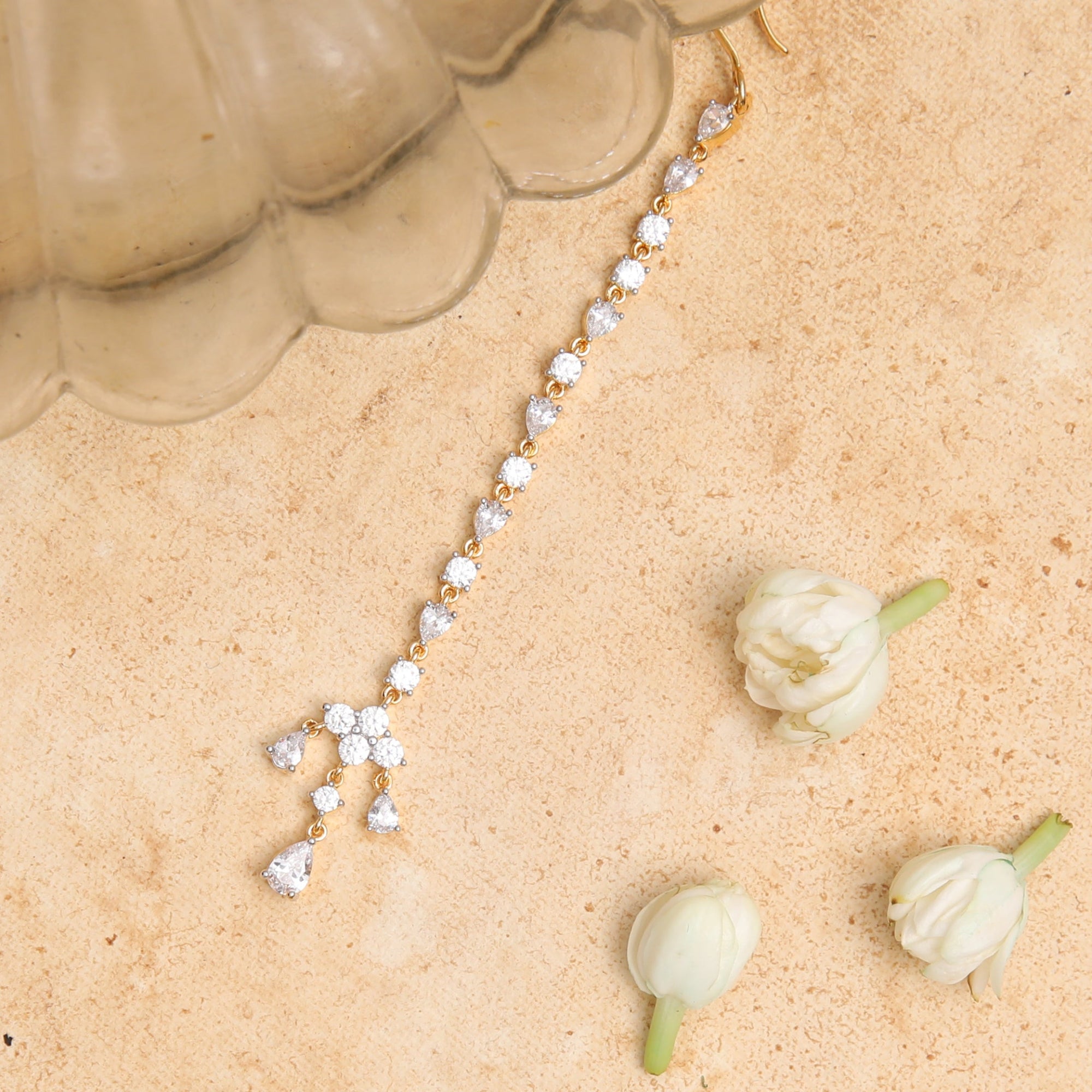 Ishya CZ Drop Silver Maang Tikka