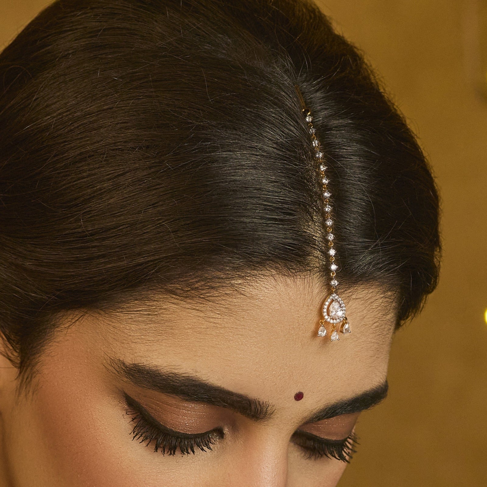 Svara CZ Drop Silver Maang Tikka