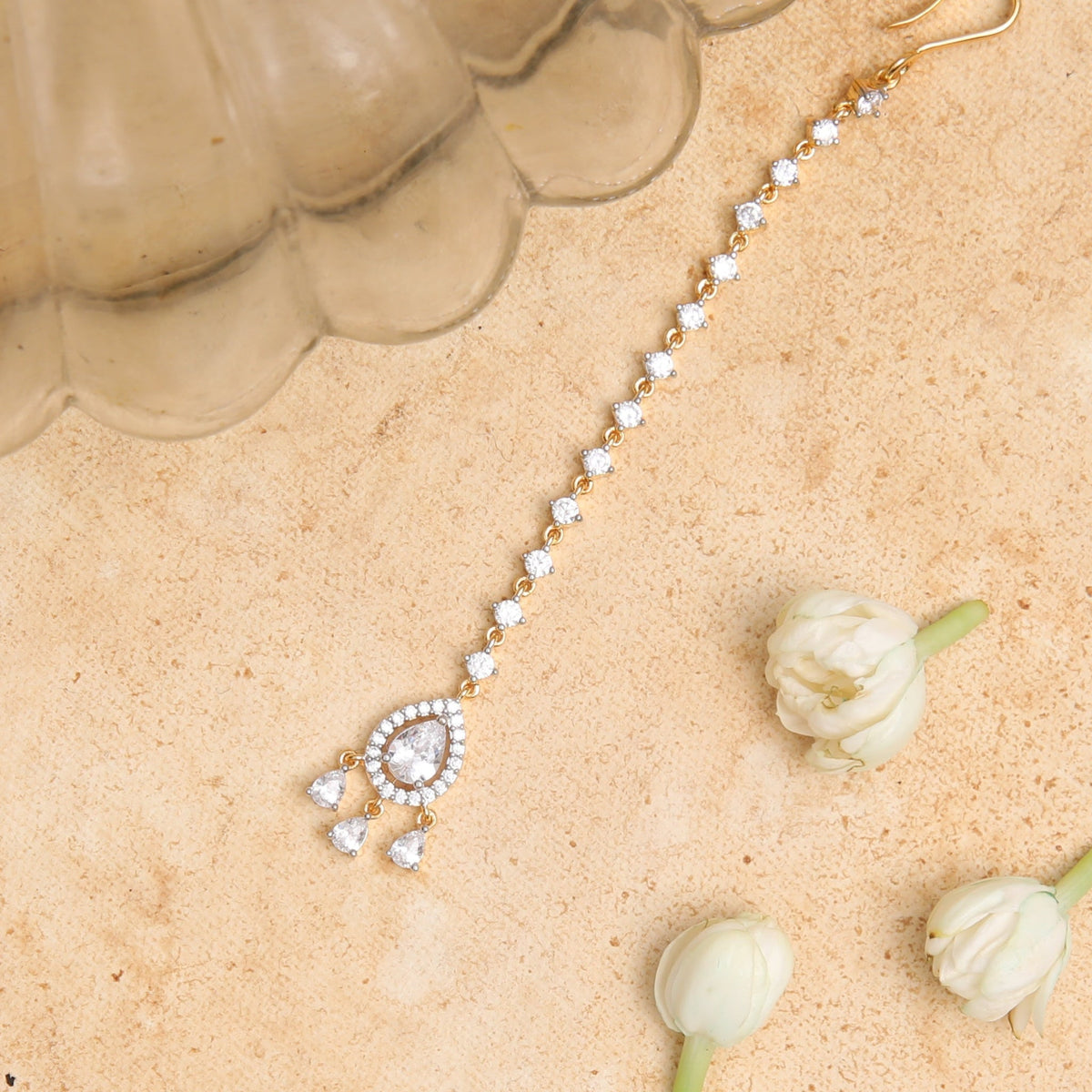 Hair Accessory Svara CZ Drop Silver Maang Tikka