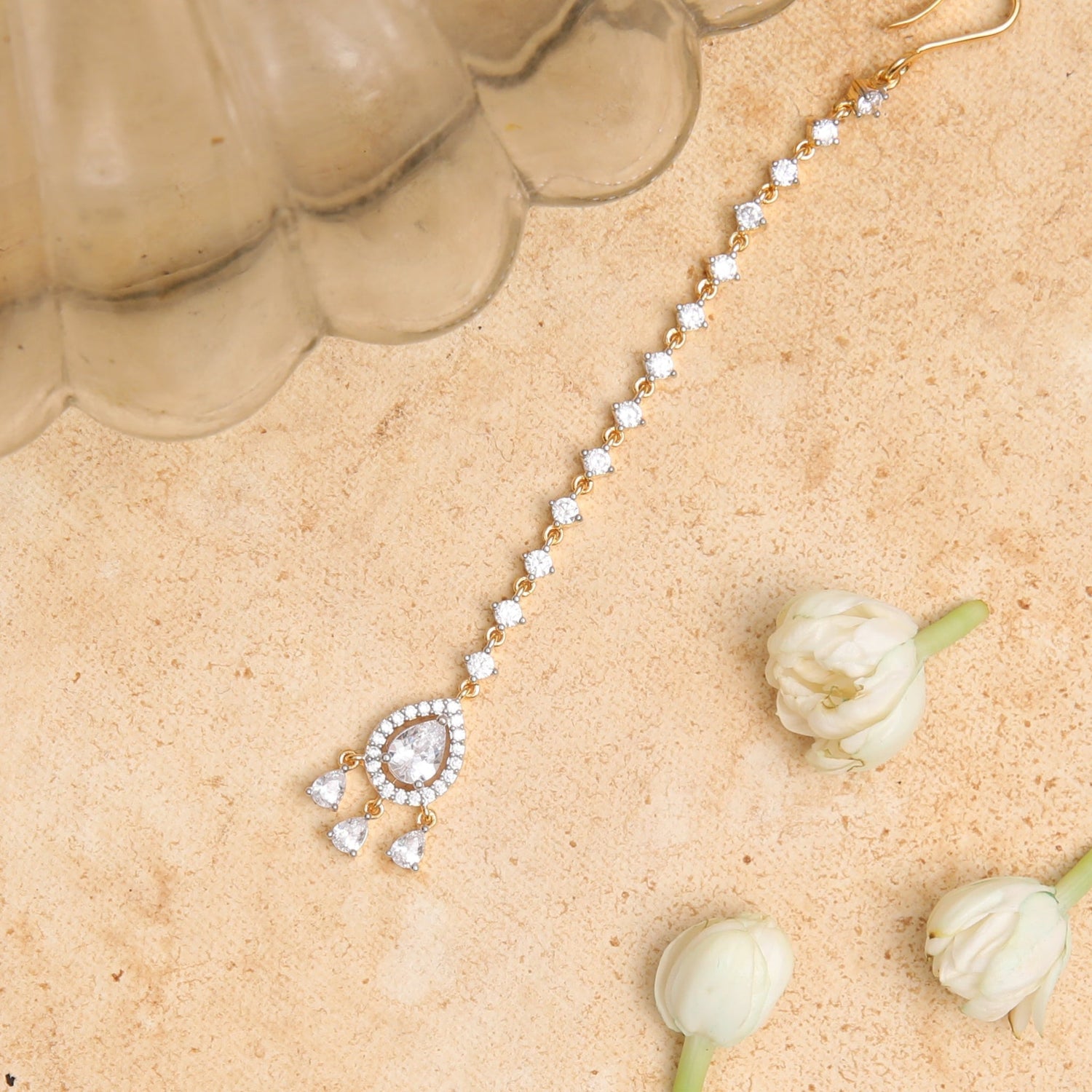 Hair Accessory Svara CZ Drop Silver Maang Tikka