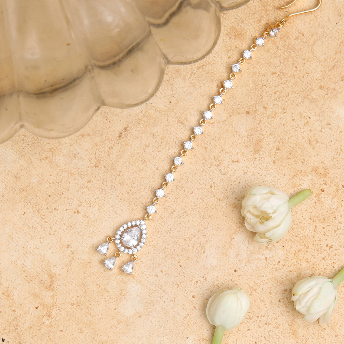 Svara CZ Drop Silver Maang Tikka