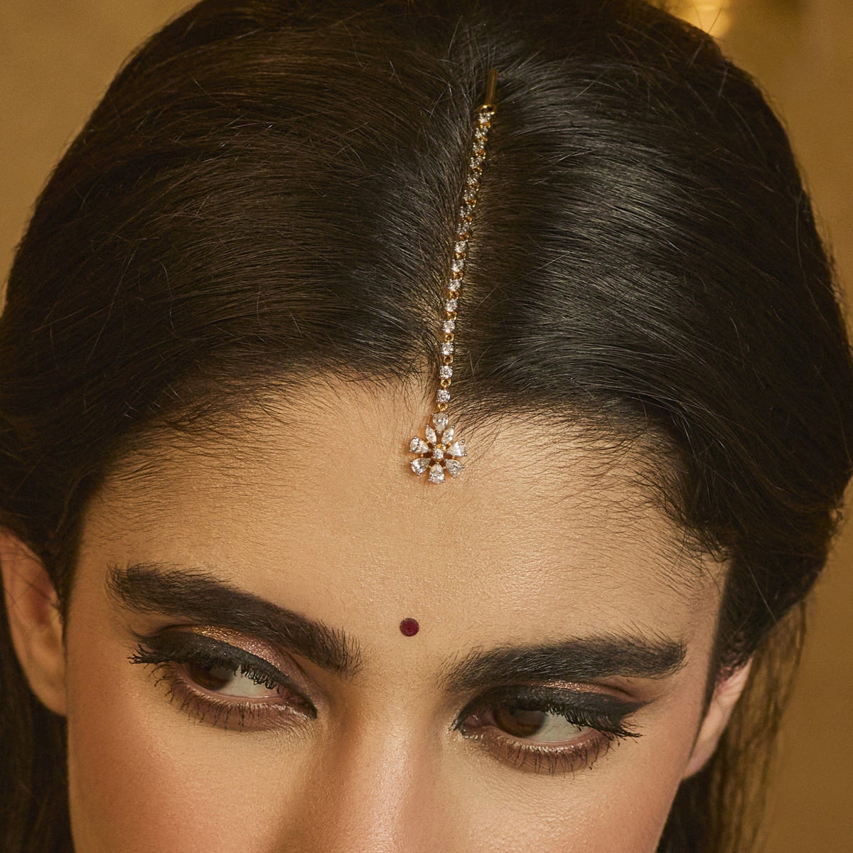 Hair Accessory Nivara Floral CZ Silver Maang Tikka