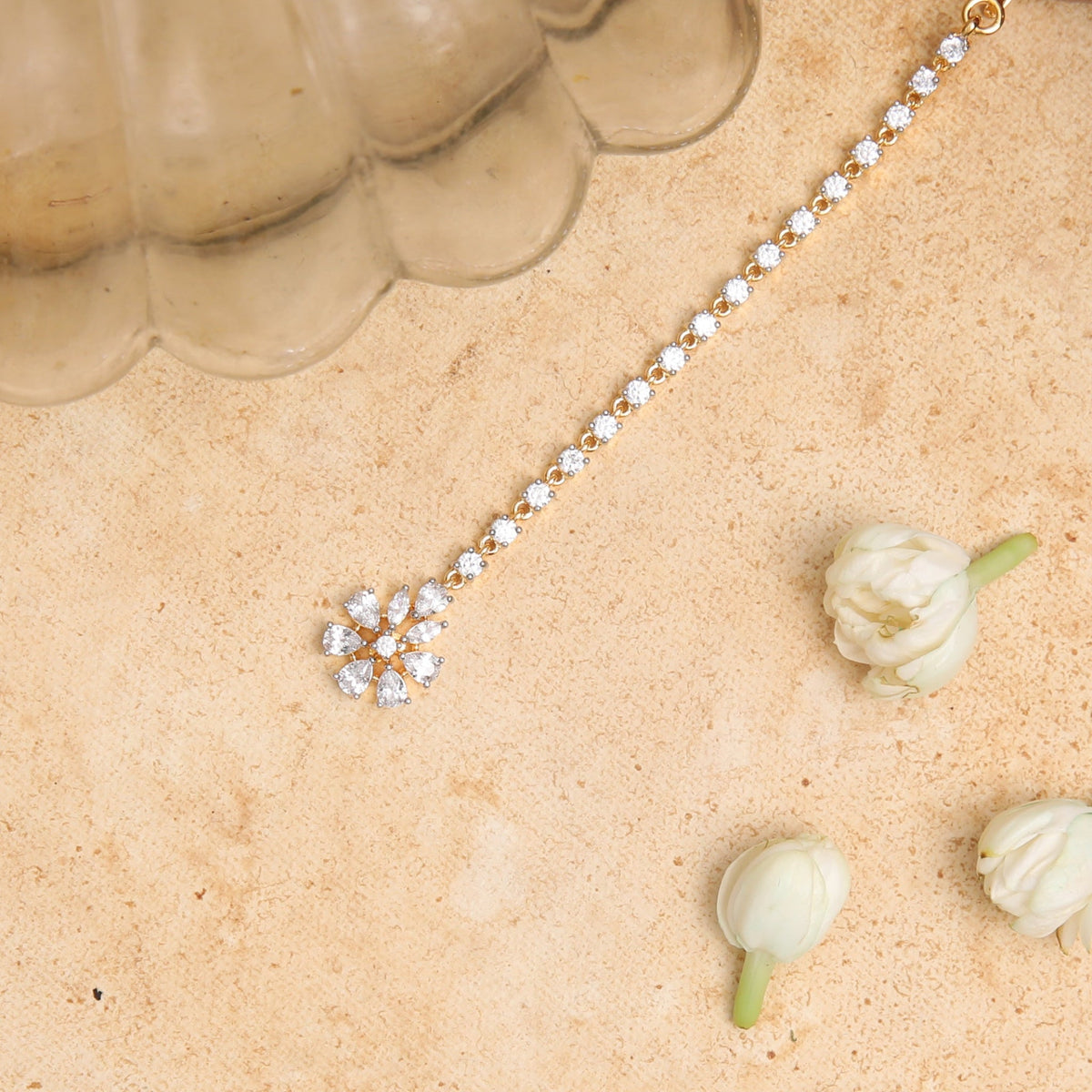 Hair Accessory Nivara Floral CZ Silver Maang Tikka