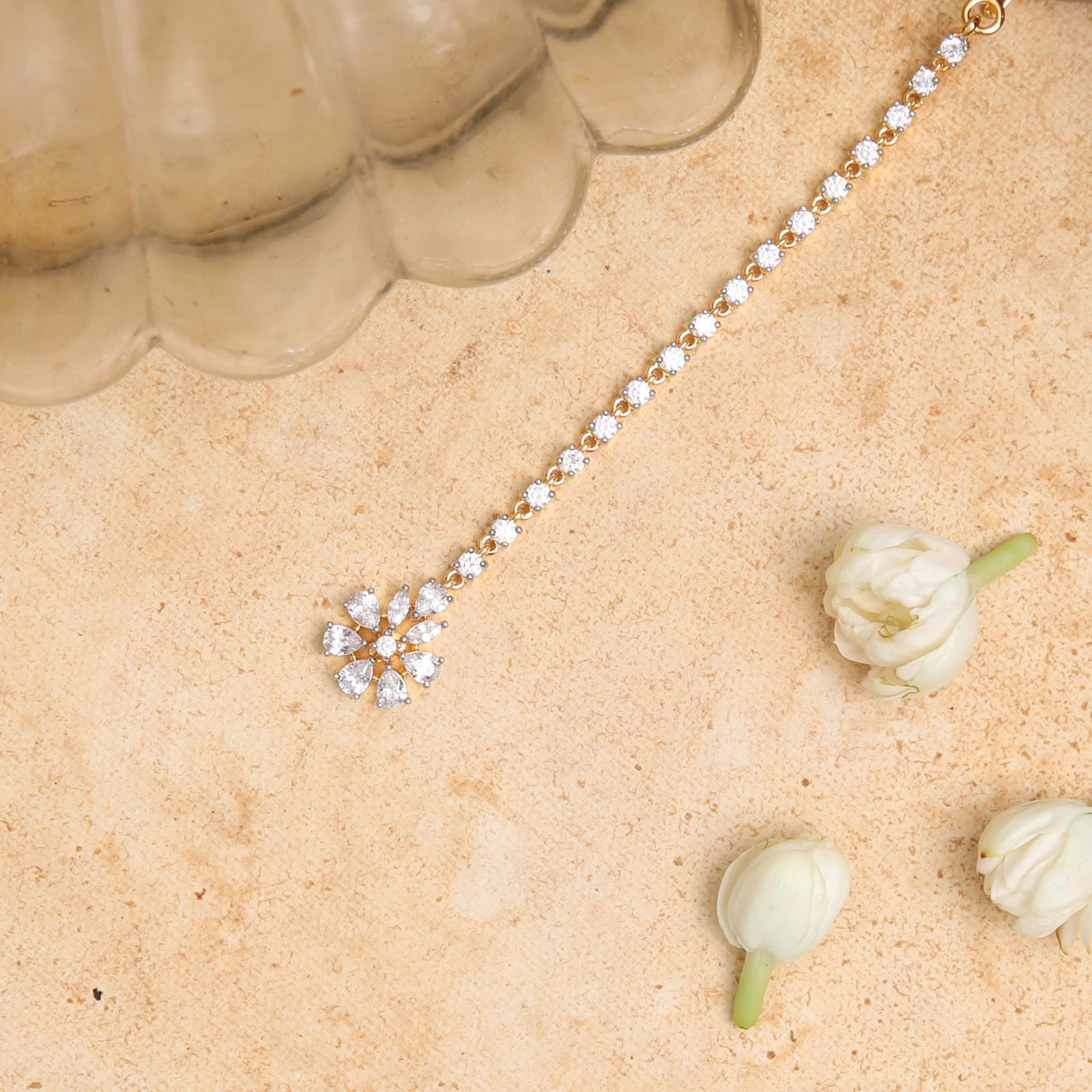 Nivara Floral CZ Silver Maang Tikka