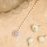 Hair Accessory Elina Flora Motif CZ Silver Maang Tikka