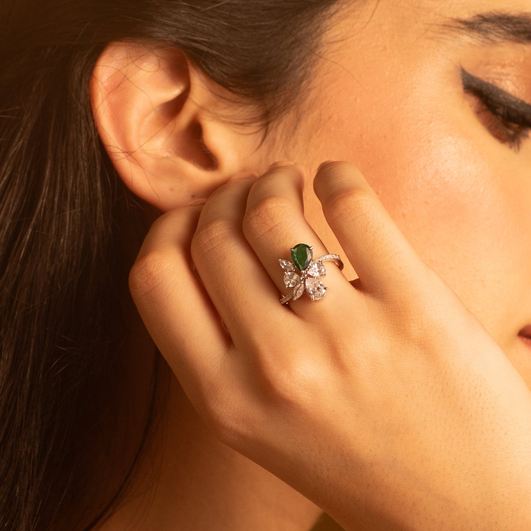 Finger Ring Orya Floral CZ Silver Ring