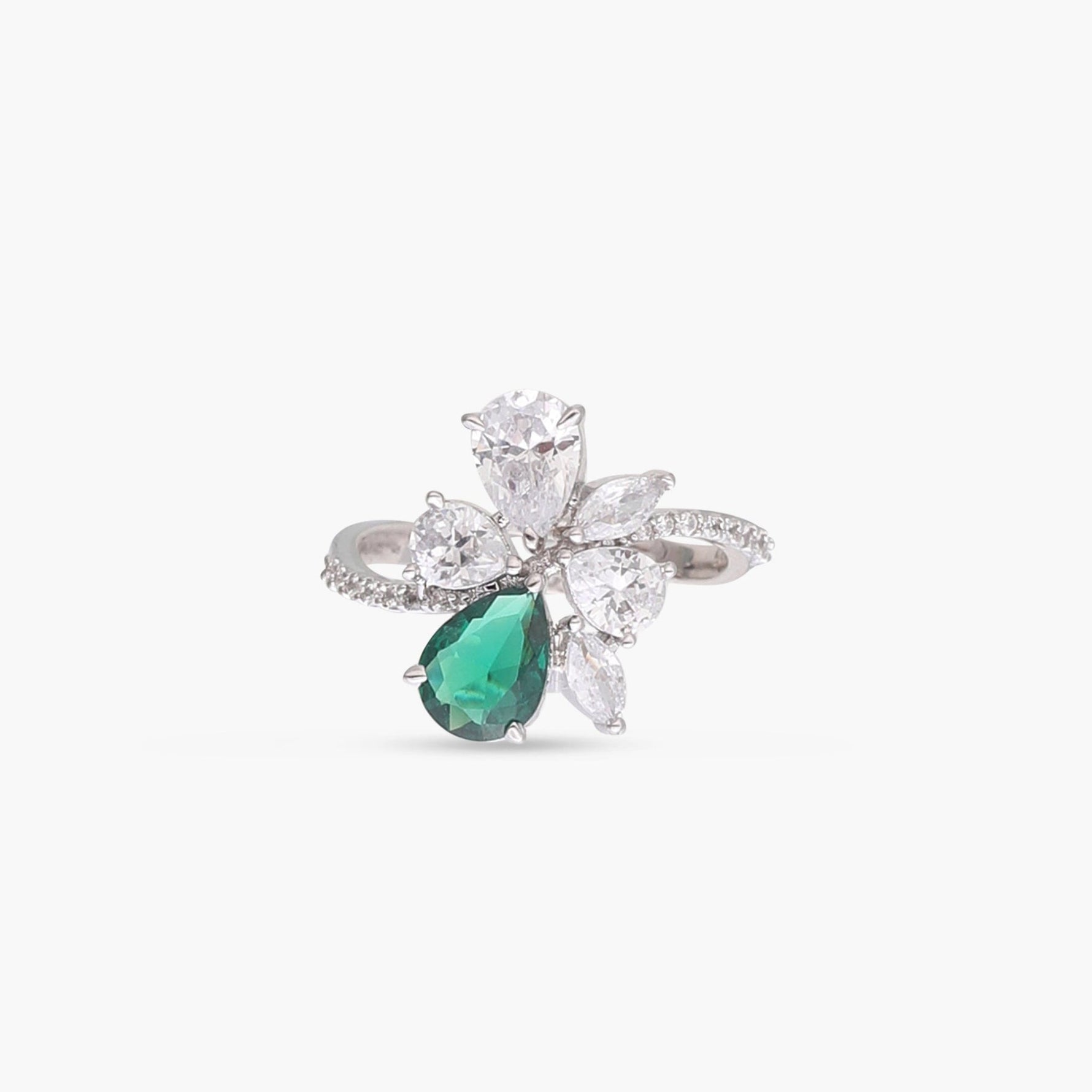 Finger Ring Orya Floral CZ Silver Ring