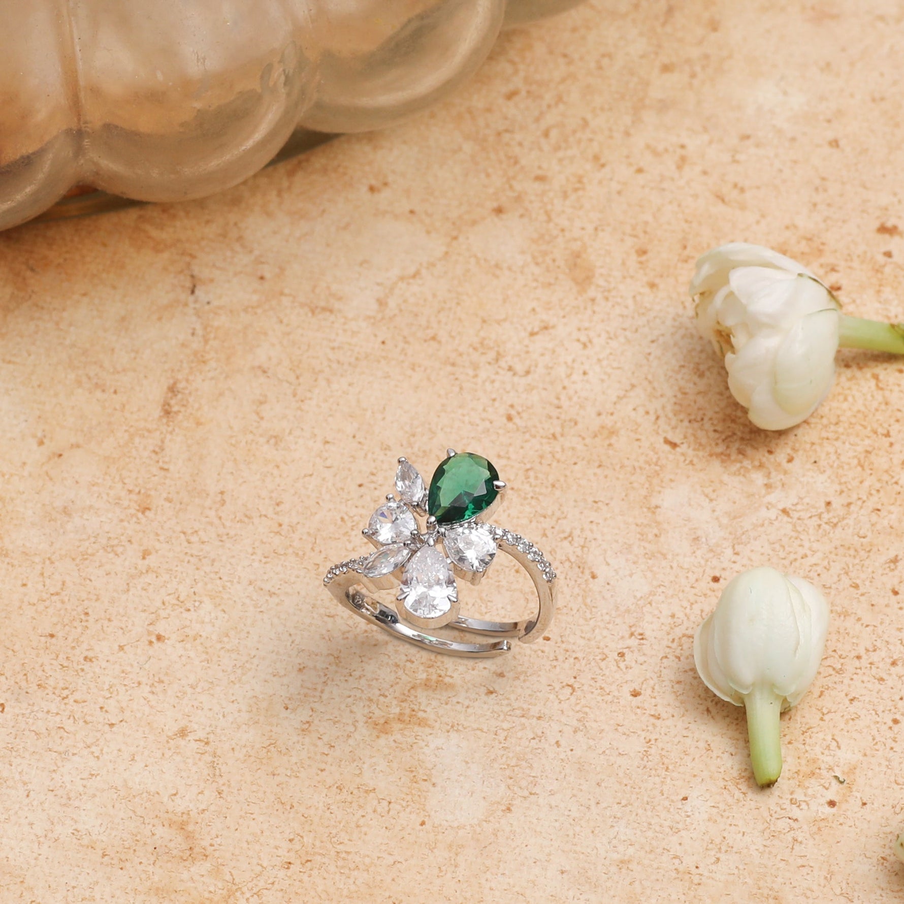 Finger Ring Orya Floral CZ Silver Ring