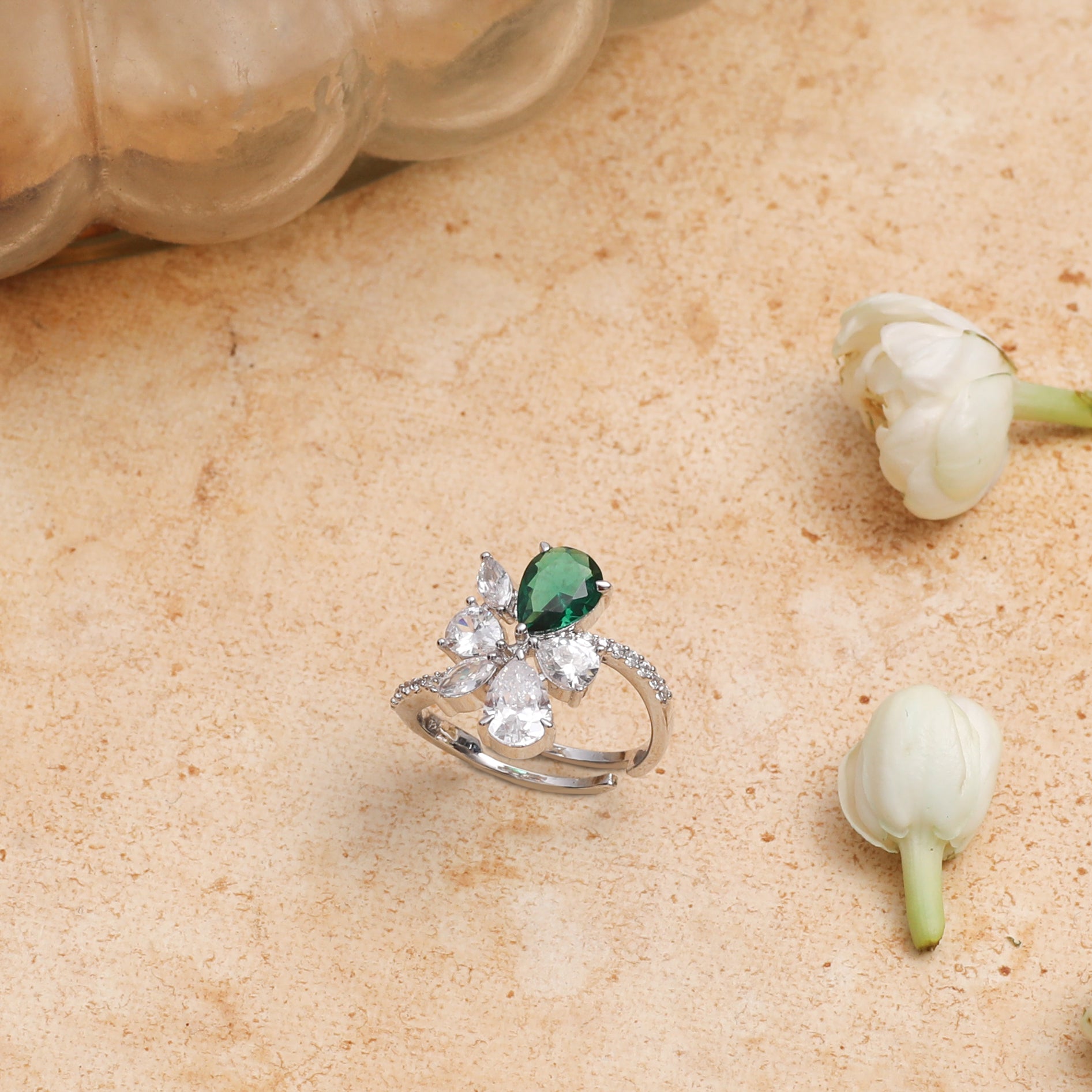 Orya Floral CZ Silver Ring