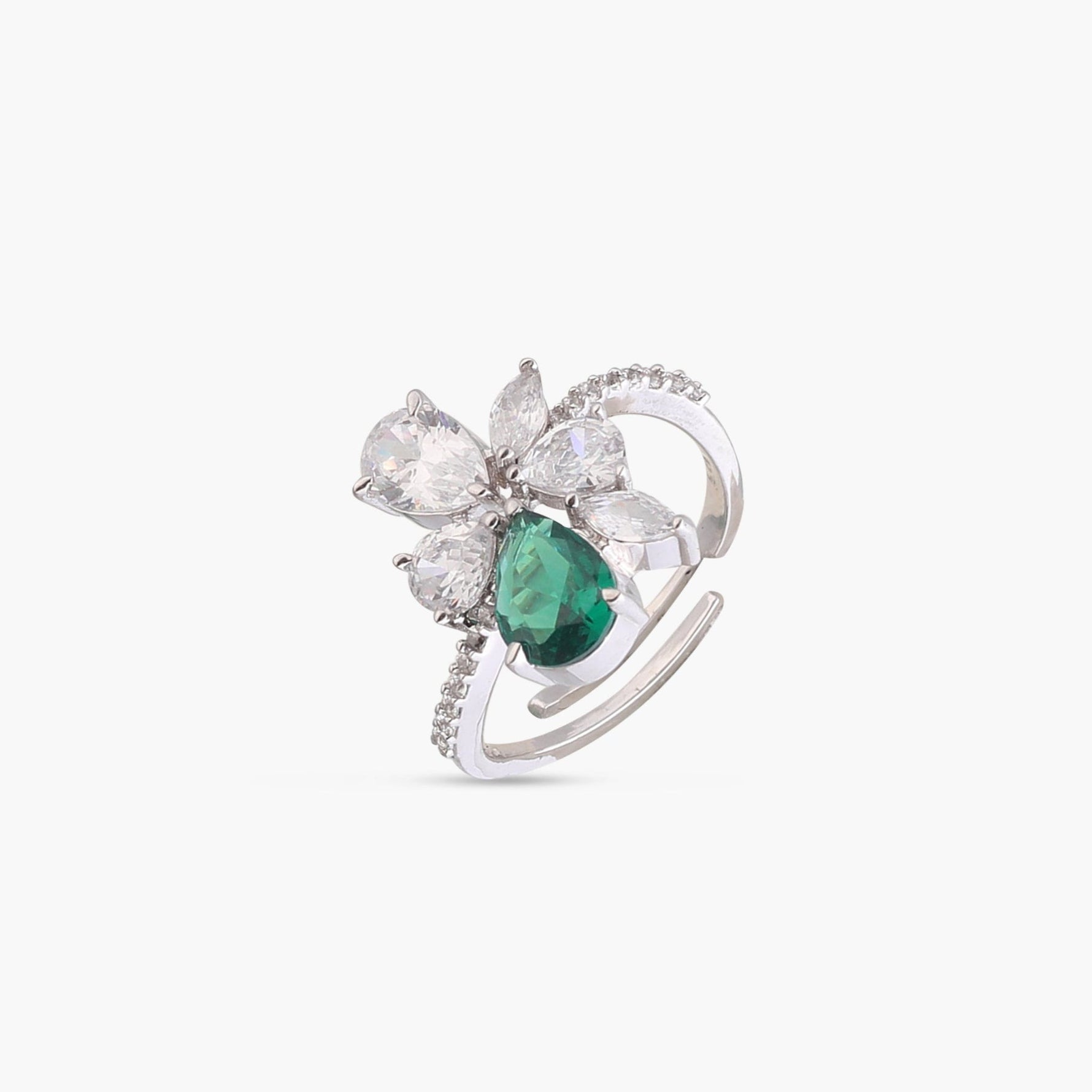 Finger Ring Orya Floral CZ Silver Ring