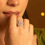 Finger Ring Lira Detailed CZ Cocktail Silver Ring