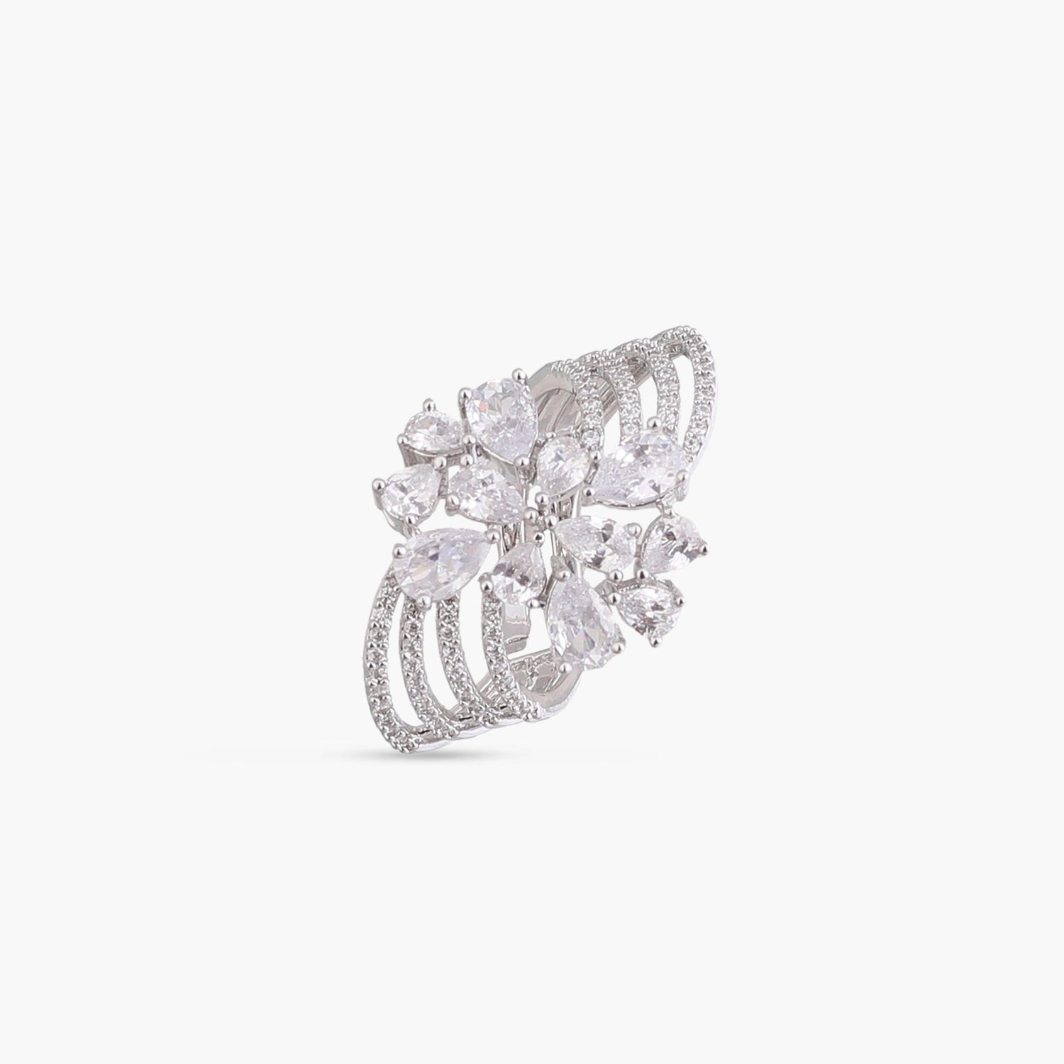 Finger Ring Lira Detailed CZ Cocktail Silver Ring