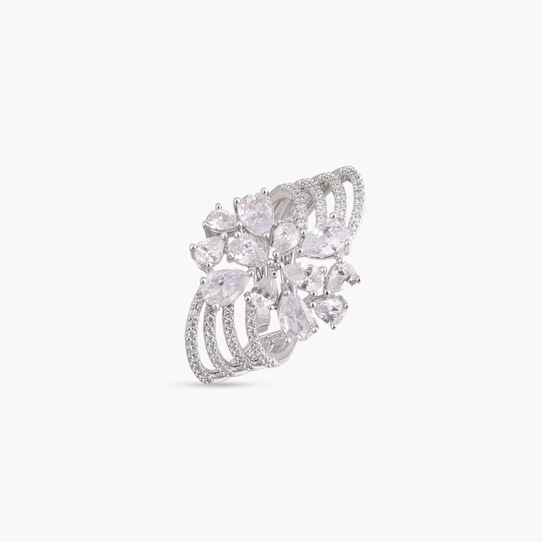 Finger Ring Lira Detailed CZ Cocktail Silver Ring