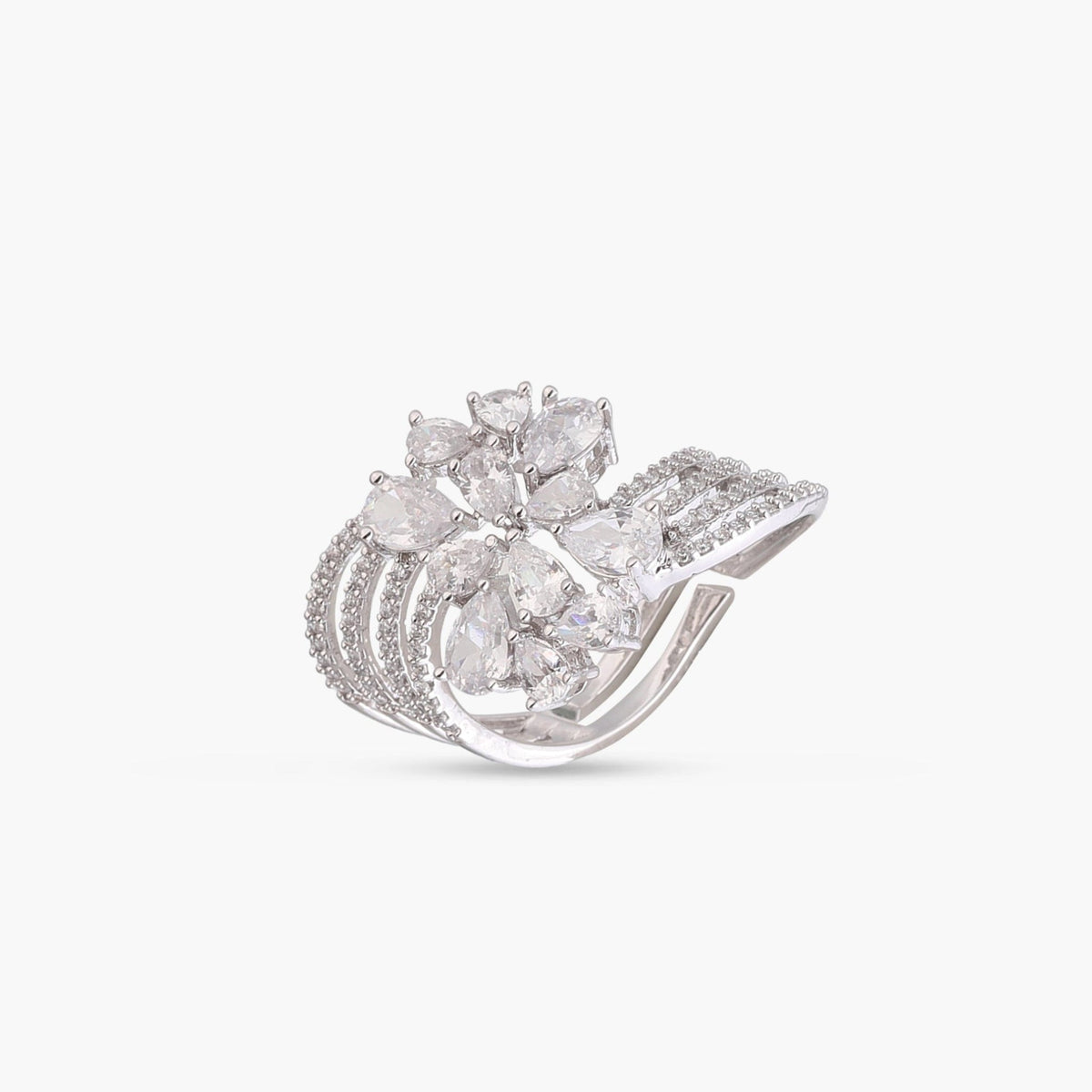 Finger Ring Lira Detailed CZ Cocktail Silver Ring