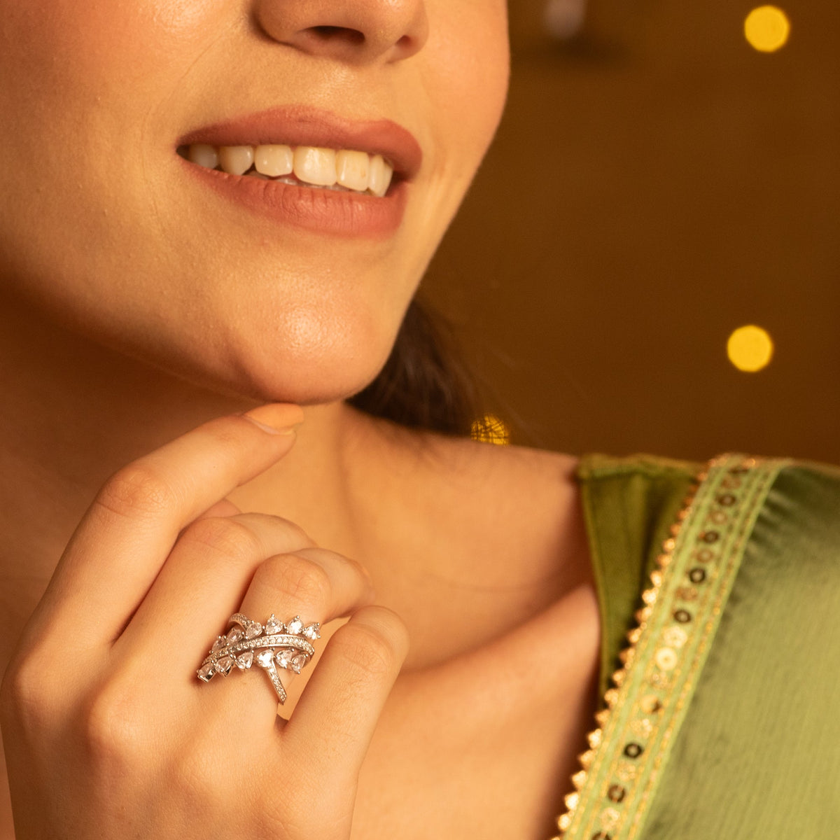 Finger Ring Myra CZ Cocktail Silver Ring