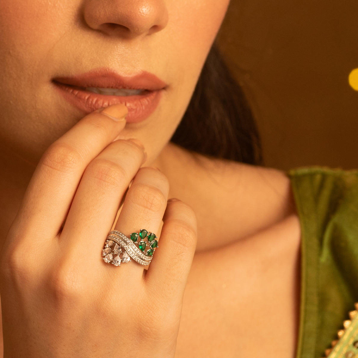 Kiara CZ Cocktail Silver Ring