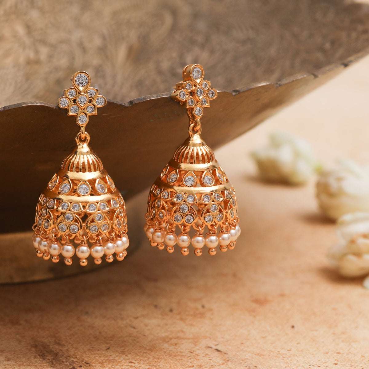 Veyna CZ Silver Jhumka Earrings