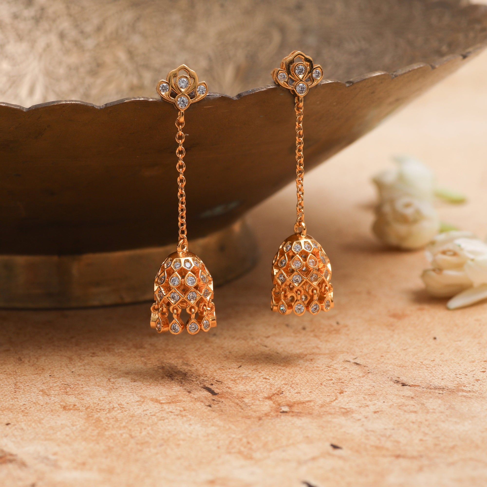 Ishira CZ Silver Jhumka Earrings
