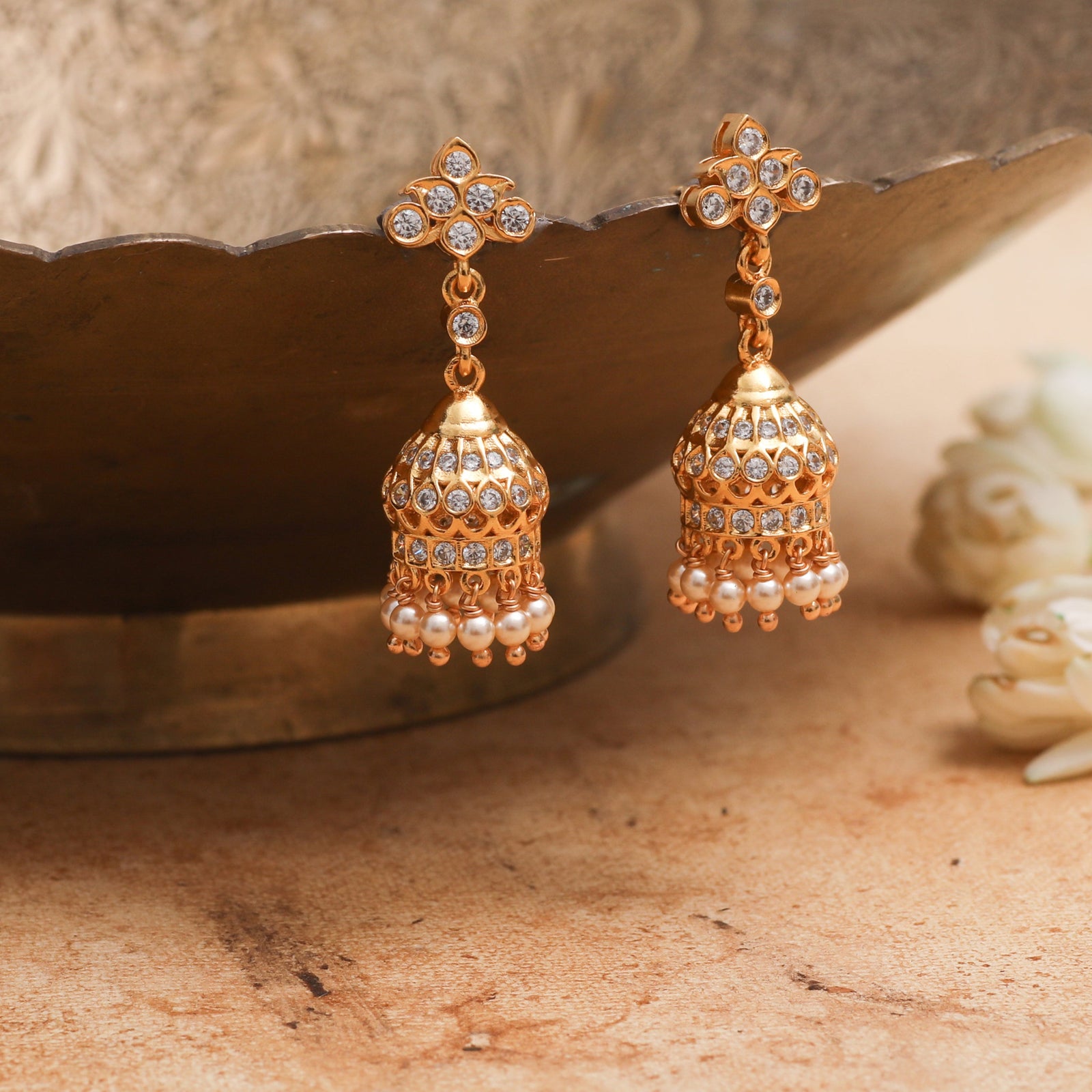 Ovika CZ Silver Jhumka Earrings