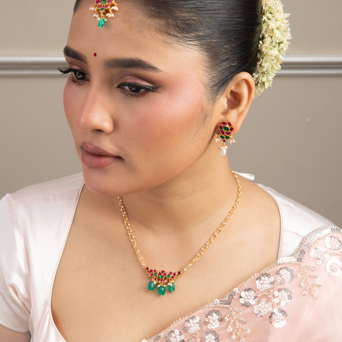 Tara Delicate Jadau Silver Necklace