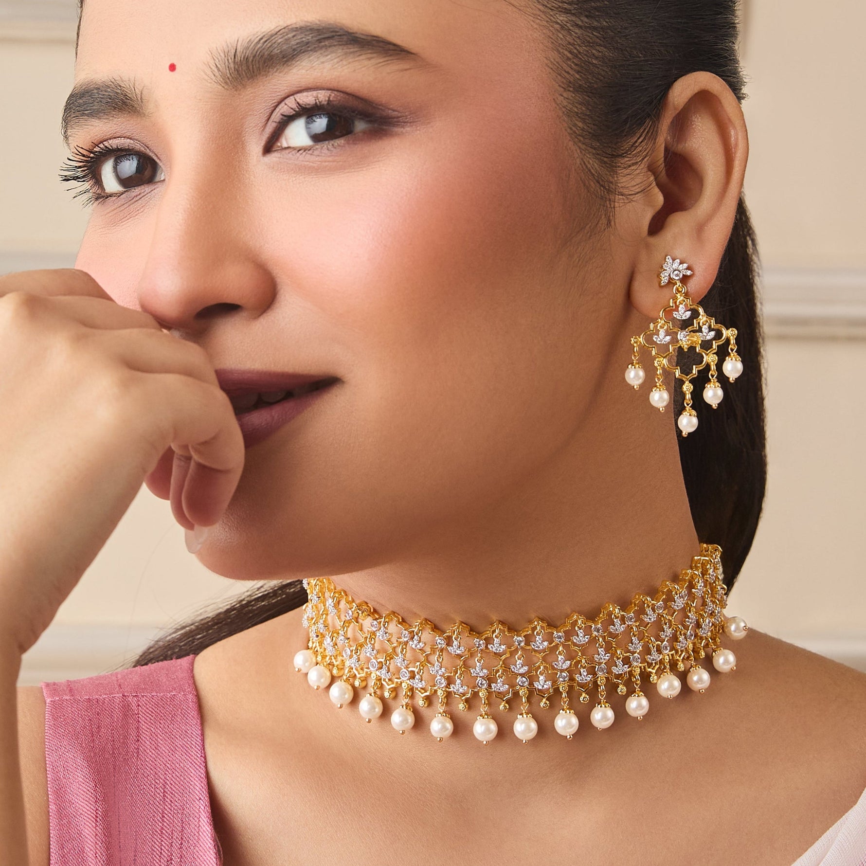 Advika CZ Silver Choker Set