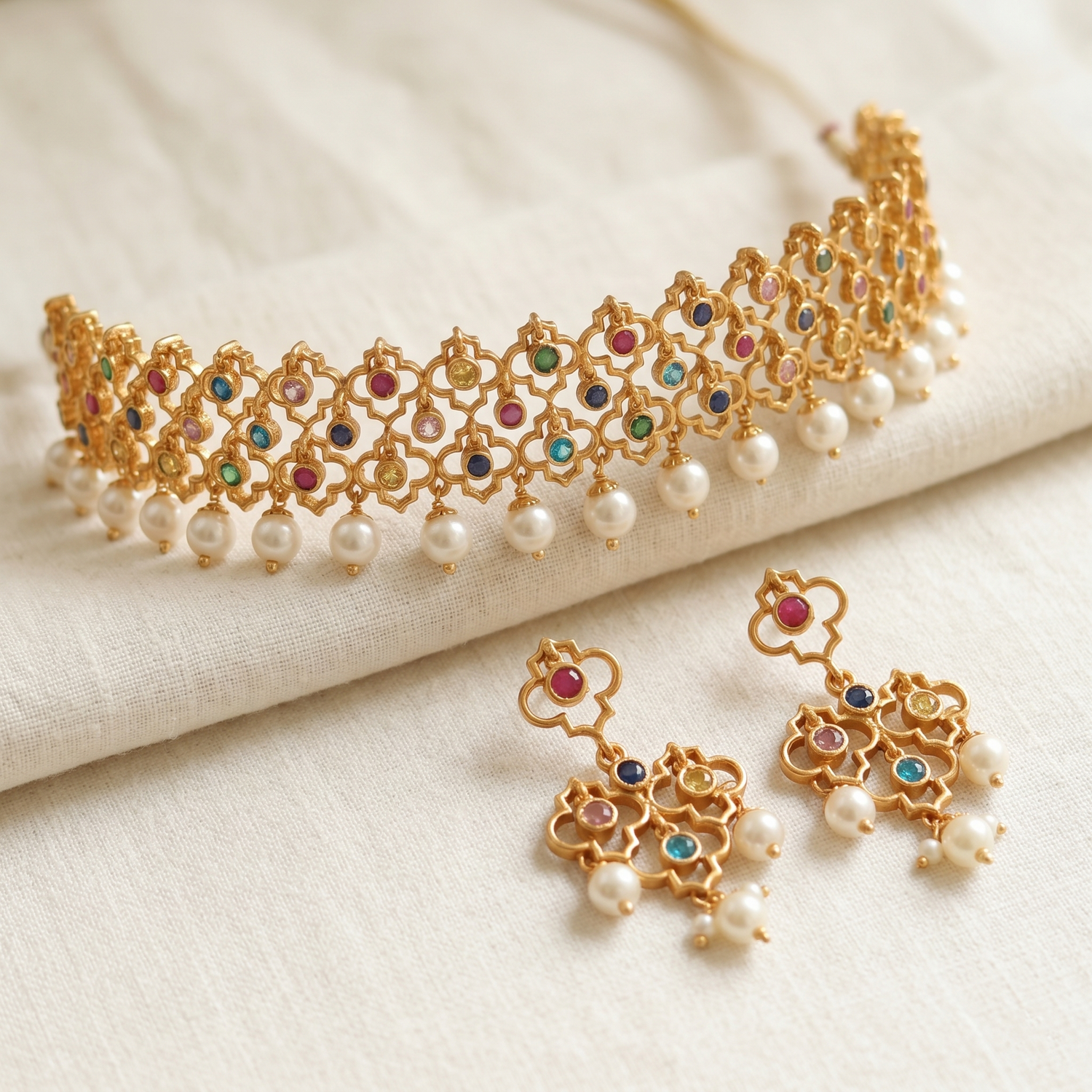 Saanvi CZ Silver Choker Set
