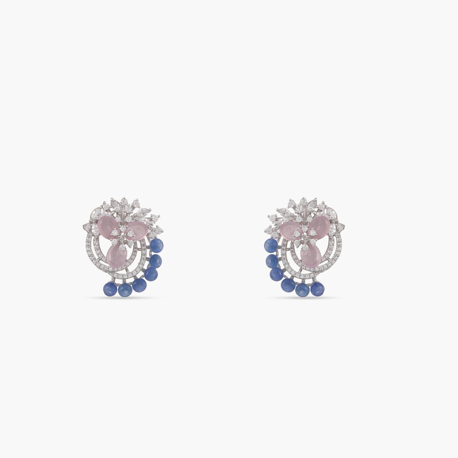 Earrings Floral Harmony Beaded CZ Silver Stud Earrings